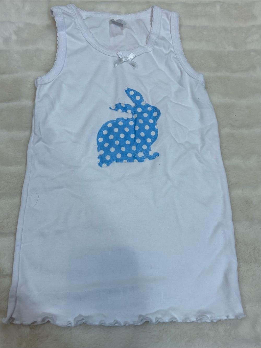Vintage White Tank Top with Blue Polka Dot Bunny